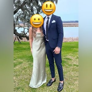 Show Me Your Mumu Tuscany Maxi Slip Dress Moss Green Luxe Satin XS